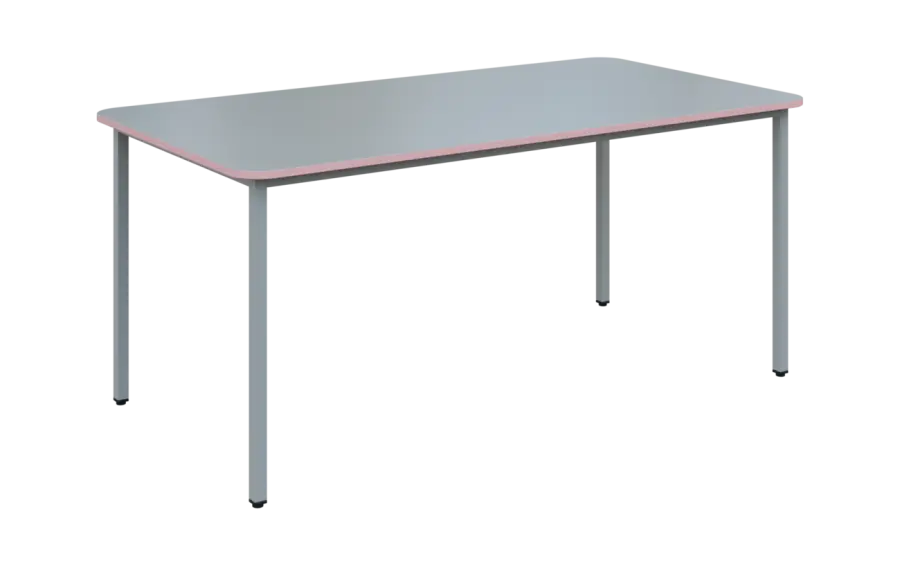 JSBR 170N Jídelní stůl 1700 x 900 mm, deska šedá s hranou pastelově růžová / podnož stříbrná